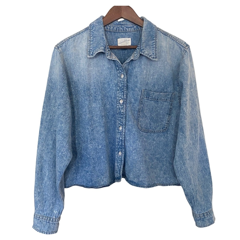 Universal Thread Acid Wash Denim Shirt Womens XL Blue Long Sleeve Cotton Top
